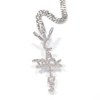 Collier avec pendentif en forme de cactus de la marque Travis Scott, en laiton doré, serti de cristaux de zircone cubique, lettre, charme, bling, hip hop