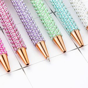 Stylos à bouton-poussoir mignons avec perles - Stylos à bille en métal multicolores pour étudiants et cadeaux promotionnels - Product Image 3