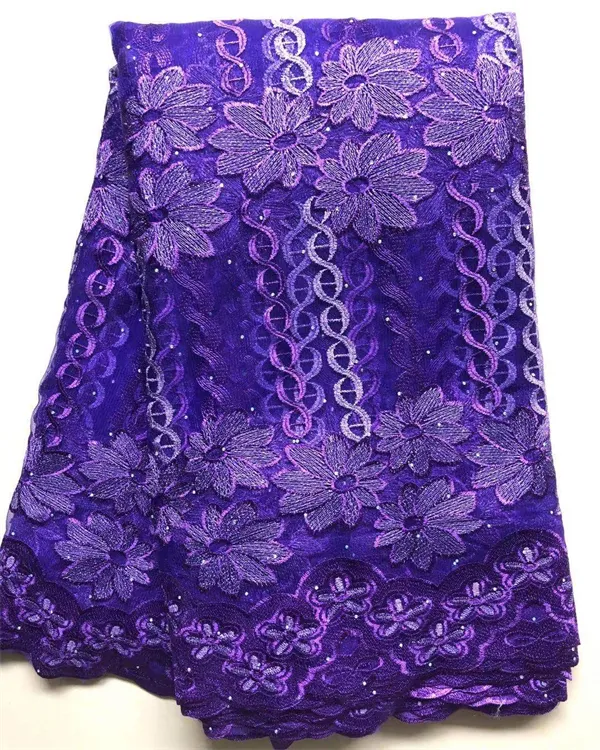 2022 High Quality Blue African Cotton Lace With Ready Headtie Hotsale Voile Swiss Nigerian Lace Fabric