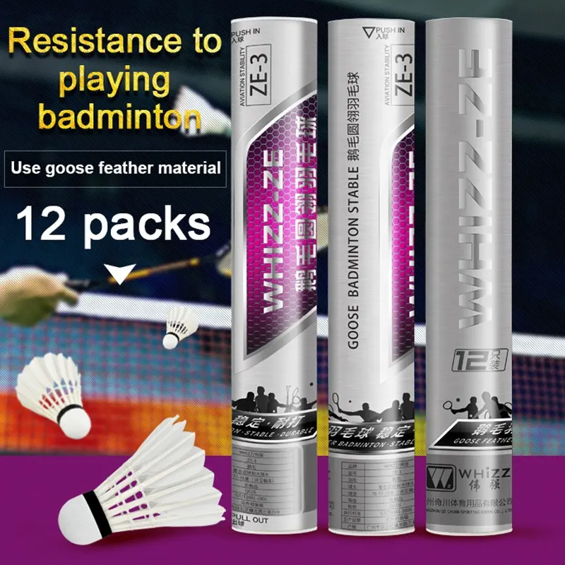 Fabriek Groothandel Hot Koop Aangepaste Logo Hoge Kwaliteit Ganzenveren Badminton Shuttles ZE-3