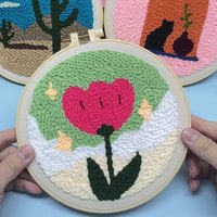 Vente chaude bricolage à la main fleur poinçon aiguille Kits de démarrage animaux broderie ensemble cercle tissu fil de cachemire
