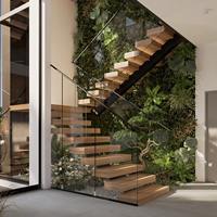 Escalier moderne en bois massif avec poutre monobloc en acier inoxydable, garde-corps en verre, écologique, durable, métal, garantie 5 ans, pour appartement intérieur