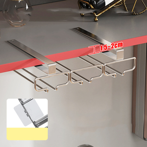 Diskon besar 304 baja tahan karat di bawah gantung kaca anggur gelas bertangkai rak kabinet dapur pasang dinding Bar Piala pengeringan pemegang penyimpanan - Product Image 4
