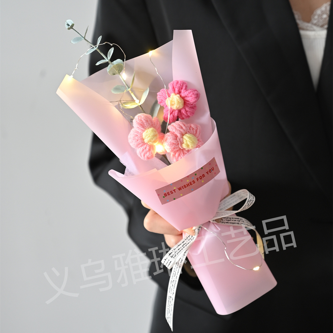 Three puff pink flower paper decorations