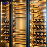 Armoire à vin en acier inoxydable sur mesure, intégrée, avec stockage à température constante, étagères en bois massif, éclairage LED, porte en verre