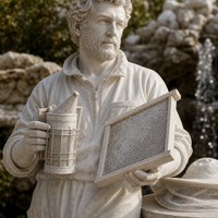 Fontaine colonne en marbre blanc personnalisée, statue d'apiculteur, fonction de fumigation, design 3D, OEM pour projets