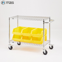Chariot industriel robuste à 3 niveaux en métal MZG pour manutention, déménagement et stockage, avec étagères grillagées