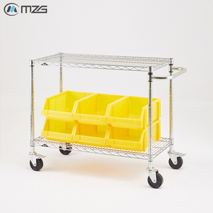 Chariot industriel robuste à 3 niveaux en métal MZG pour manutention, déménagement et stockage, avec étagères grillagées - Product Image 4