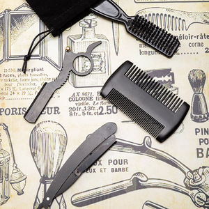 Ensemble de toilettage de la barbe Wanmei, 3 pièces, brosse ovale, peigne double face, sac de rangement, kit de soin de la moustache portable pour hommes - Product Image 2