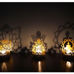 Happy Diwali Metal Iron Craft Buda Elefante Candelabro Proyección para decoración de escritorio del hogar Fiesta Proyección de luz Feliz - Product Image 6