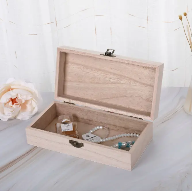 Kotak Hadiah Perhiasan, Kayu Solid Retro Persegi Panjang Flip Penyimpanan Kayu