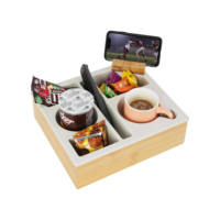 Boîte de rangement multifonctionnelle en bois massif moderne avec plateau de présentation pour collations, café, téléphone et télécommande