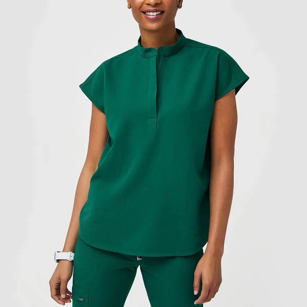New hot selling products collar scrub top high quality plain scrub women tops oversized green scrubs top