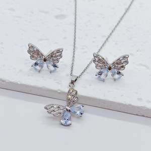 Precioso conjunto de joyería de mariposa dorada, collar de mariposa chapado en oro, pendientes de mariposa chapados, venta al por mayor, pendientes CZ - Product Image 5