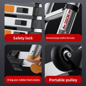 Échelle <span class=keywords><strong>télescopique</strong></span> en alliage d'aluminium à double verrouillage, pliable, pour usage domestique, capacité de charge 150 kg, pour intérieur - Product Image 4