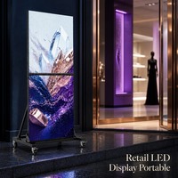 Layar LED Poster Lipat HDR10 P1.53 GOB Tahan Air, Video Wall LED Mobile dengan 4 Roda untuk Panggung Gereja, Toko Retail