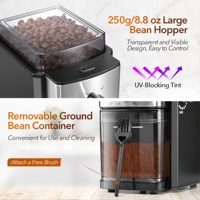 Moulin à café électrique à meules plates en acier inoxydable 150W, capacité 250g, multi-tension, usage domestique et hôtelier, garantie 2 ans, OEM/ODM