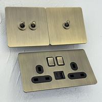 Prise murale européenne française et allemande 172*86 16A avec USB-C, interrupteur à bascule rétro vert bronze, prise universelle UK 13A, 2 voies