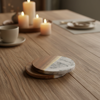 Ensemble de sous-verres ronds en marbre blanc et vert, en bois d'acacia, absorbants, amusants, pour tasses à bière, boissons, cuisine, en pierre naturelle, vente en gros, personnalisables