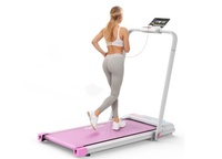 Tapis de marche rose élégant avec support pour tablette, tapis de course pliable 2-en-1 pour la maison, tapis de course portable sous le bureau pour femmes