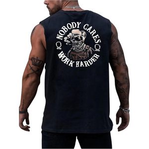 FOXA Men's <b>Skull</b> Graphic Tank <b>Top</b> Crew Neck Sleeveless Workout Tee 100% Cotton Breathable Summer Gym Shirt - Product Image 1