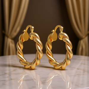 Orecchini a Cerchio Dorati E4434, Design Classico Intrecciato, Gioielli in Oro Unisex per Uso Quotidiano - Product Image 2