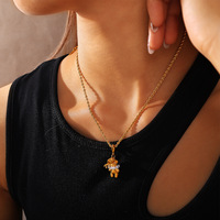 2025 nueva moda acero inoxidable 18K chapado en oro budismo enlace geométrico perro oso elefante Animal Cubic Zircon colgante collares