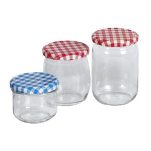 Screw <b>Top</b> Glass Jar 250ml <b>Checkered</b> Lid Storage Bottle - Product Image 1