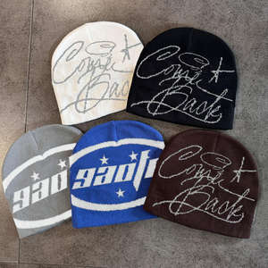 قبعة بيني شتوية محبوكة بشعار جاكار مخصص للجنسين، أضف تصميمك الخاص، قبعة بيني على طراز Y2k - Product Image 1