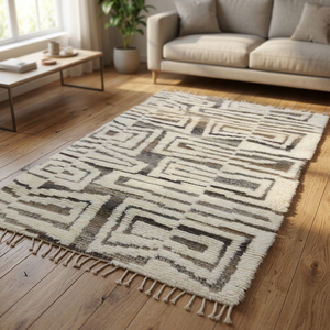 Tapis marocain moderne géométrique en jute noué à la main, à poils ras, lavable, antidérapant, adapté aux animaux domestiques, pour chambre et salon - Product Image 3