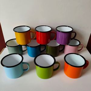 Mug à café en métal émaillé avec poignée, personnalisable avec logo, réutilisable, pour le camping et les voyages, disponible en 8oz, 11oz, 12oz, 16oz, avec bord coloré, vente en gros - Product Image 5