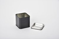 Boîte de rangement carrée noire en fer blanc électrolytique recyclé, personnalisée, de qualité supérieure, pour poudre épicée, 66 mm, format cube, best-seller
