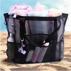 Borsa da Spiaggia Grande <span class=keywords><strong>in</strong></span> Rete per Donne con Tasche, Borsa Tote Oversize Resistente alla Sabbia, Zaino da Spiaggia per Vacanze e Piscina - Product Image 2
