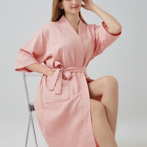Peignoir long en tricot gaufré pour femme, doux, longueur intégrale, vêtement d'intérieur, robe <span class=keywords><strong>de</strong></span> <span class=keywords><strong>nuit</strong></span>, logo personnalisé, spa, maison - Product Image 1