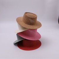 Chapeau en paille à calotte plate, à large bord, à tissage ouvert, respirant, pour l'été, protection solaire, pour la plage, le camping, les voyages, les activités de plein air, unisexe