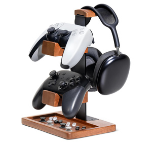 <span class=keywords><strong>Support</strong></span> pour manette et <span class=keywords><strong>casque</strong></span> <span class=keywords><strong>en</strong></span> <span class=keywords><strong>bois</strong></span> massif, <span class=keywords><strong>support</strong></span> pour manette de jeu pour bureau, organiseur double pour manettes - Product Image 1