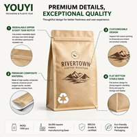 Sacs à café personnalisés en papier kraft de qualité alimentaire, scellés sur 8 côtés, résistants à l'humidité, recyclables, à fond plat avec fermeture éclair, 250g 500g