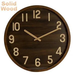 3D Numbers Big Size Whole Wood Mae Wooden Wall Clock For Living Room