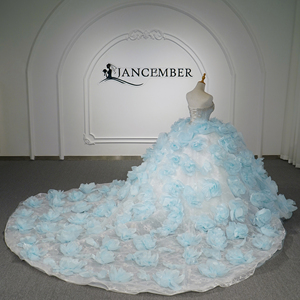 Vestido de Quinceañera Gt26078 Moderno y Elegante en Azul Cielo con Apliques de Organza y Flores, Cuerpo con Cuentas Brillantes, Estilo Princesa - Product Image 4