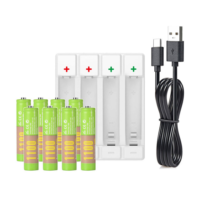 8- Pack AAA Lithium Ion Rechargeable Batteries, 1.5V 1100mWh  Batteries with 4 Slots Smart  Charger