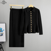 Ensemble deux pièces élégant pour femme : Cardigan à col rabattu et volants, et pantalon moulant ajusté pour l'automne-hiver