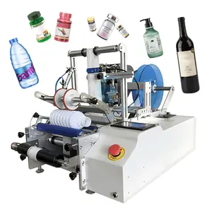 Pequeno Semi-Auto Roller Cola Molhada para Alimentos Tin Can Round Bottle Candle Double Side Top Bottom Label Machine Printer