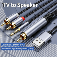Câble Convertisseur Audio RCA Mâle vers Double RCA Mâle 3,5 mm Coaxial à Paire Torsadée, Connecteurs Plaqués Or, Alimentation USB, Microphone, Haut-parleur