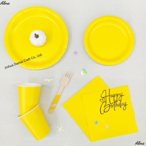 ชุดภาชนะใช้แล้วทิ้งสีเหลืองเรียบง่าย DAMAI สำหรับงานปาร์ตี้ งานวันเกิด กิจกรรมแคมป์ปิ้ง ของตกแต่งโต๊ะ กระดาษเช็ดปาก แก้ว จาน - Product Image 3