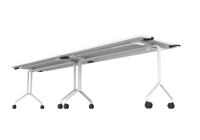 Table de conférence de bureau moderne multifonctionnelle OMNI en acier inoxydable avec plateau rabattable, design roulant, pour usage commercial