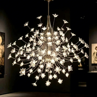 Lustre en cristal de verre papillon de luxe français, style crème, suspension florale faite à la main pour villa, salon à plafond haut