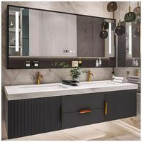 Meuble-lavabo mural moderne CBMmart à vasque unique en placage de bois mélaminé avec robinet et miroir intelligent pour appartement