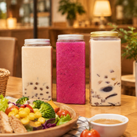 Bouteille de jus en PET de 350 ml et 400 ml, bouteille de boisson en plastique transparente carrée, conteneur de qualité alimentaire, vente en gros