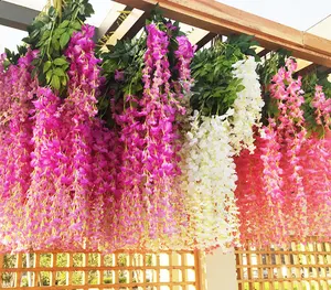 Fleur d'usine Fleur de glycine artificielle pour le centre commercial de mariage décoratif Glycine dense artificielle Fleurs suspendues