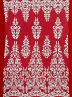 Tissu en dentelle brodée botanique, blanc, en polyester, lourdement orné de sequins et de perles, pour robes de mariée et tenues de mariée